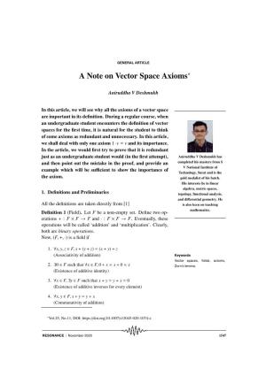 A Note on Vector Space Axioms∗