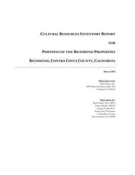 Cultural Resources Inventory Report For