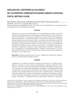 Analisis Del Contenido Alcaloidico De Caliphruria Subedentata Baker (Amaryllidaceae) Por El Metodo Cg-Em