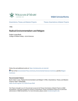 Radical Environmentalism and Religion