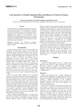 Optimism Bias and Illusion of Control in Finance Professionals