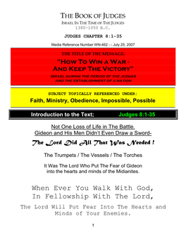 The Book of Judges Israel in the Time of the Judges 1380-1050 B.C