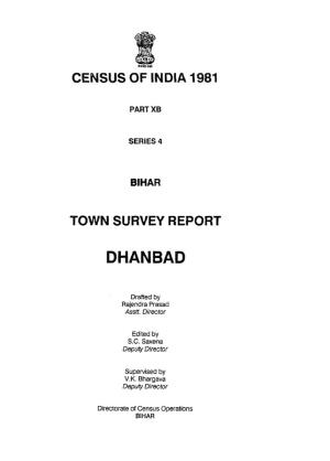 Town Survey Report, Dhanbad, Part XB, Series-4, Bihar