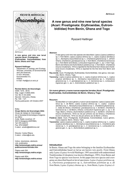 A New Genus and Nine New Larval Species (Acari: Prostigmata: Erythraeidae, Eutrom- Bidiidae) from Benin, Ghana and Togo