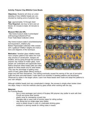 Polymer Clay Millefiori Cane Beads Objectives