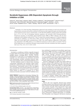 Sorafenib Suppresses JNK-Dependent Apoptosis Through Inhibition of ZAK