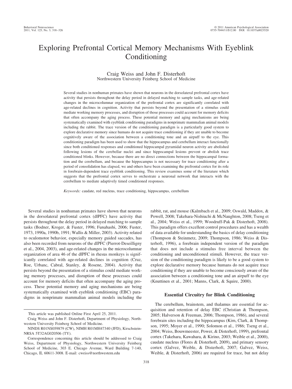 Exploring Prefrontal Cortical Memory Mechanisms with Eyeblink Conditioning