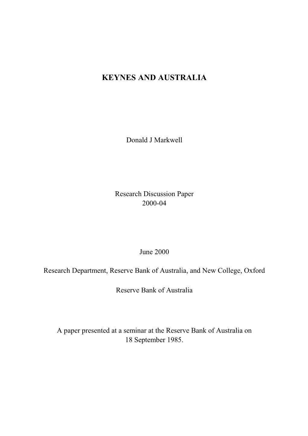 Keynes and Australia