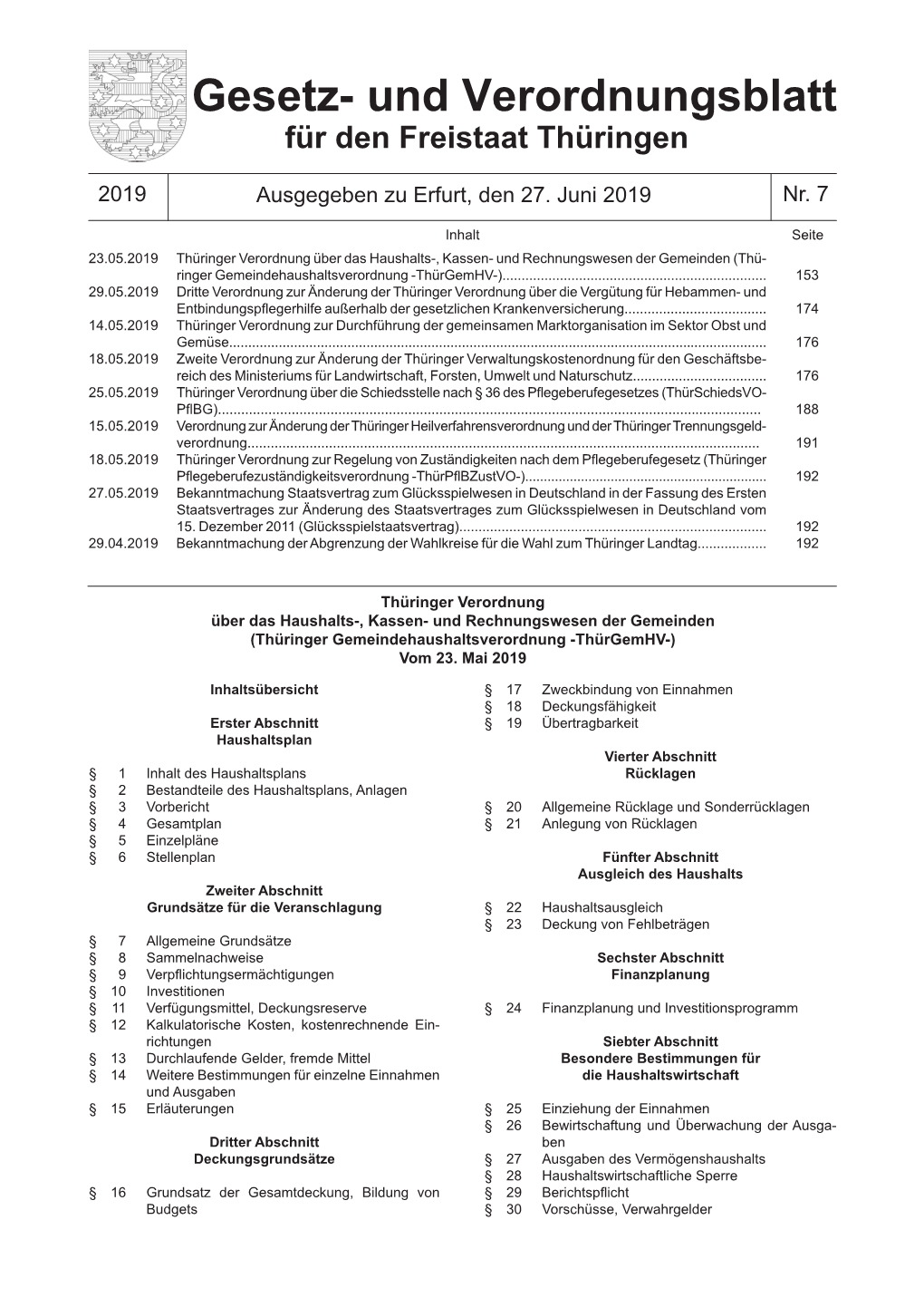 Gesetz- Und Verordnungsblatt Für Den Freistaat Thüringen