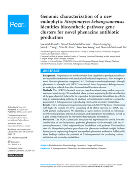 Genomic Characterization of a New Endophytic Streptomyces Kebangsaanensis Identifies Biosynthetic Pathway Gene Clusters for Novel Phenazine Antibiotic Production