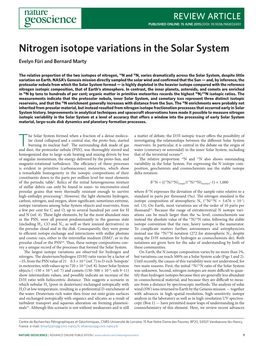 Nitrogen Isotope Variations in the Solar System Evelyn Füri and Bernard Marty