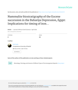 Nummulite Biostratigraphy of the Eocene Succession in the Bahariya Depression, Egypt: Implications for Timing of Iron