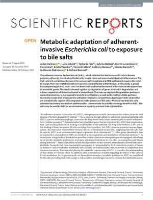 Invasive Escherichia Colito Exposure to Bile Salts