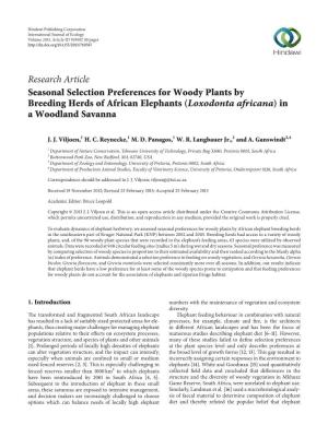 Seasonal Selection Preferences for Woody Plants by Breeding Herds of African Elephants (Loxodonta Africana)In a Woodland Savanna