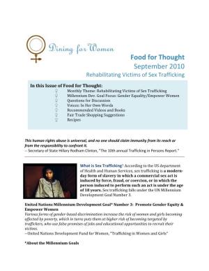 Food for Thought September 2010 Rehabilitating Victims of Sex Trafficking