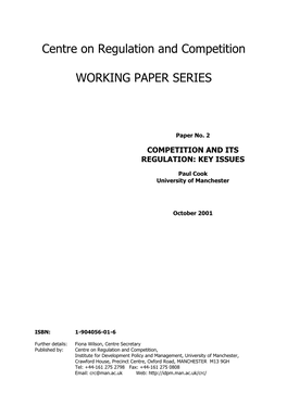 Competition and Its Regulation: Key Issues