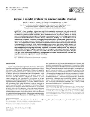 Hydra, a Model System for Environmental Studies BRIAN QUINN1,2,*, FRANÇOIS GAGNÉ3 and CHRISTIAN BLAISE3
