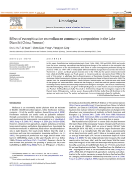 Limnologica Effect of Eutrophication on Molluscan Community