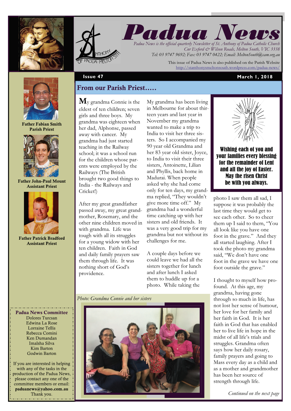Padua News Padua News Is the Official Quarterly Newsletter of St