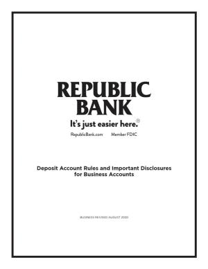 Deposit Account Rules and Important Disclosures for Business Accounts