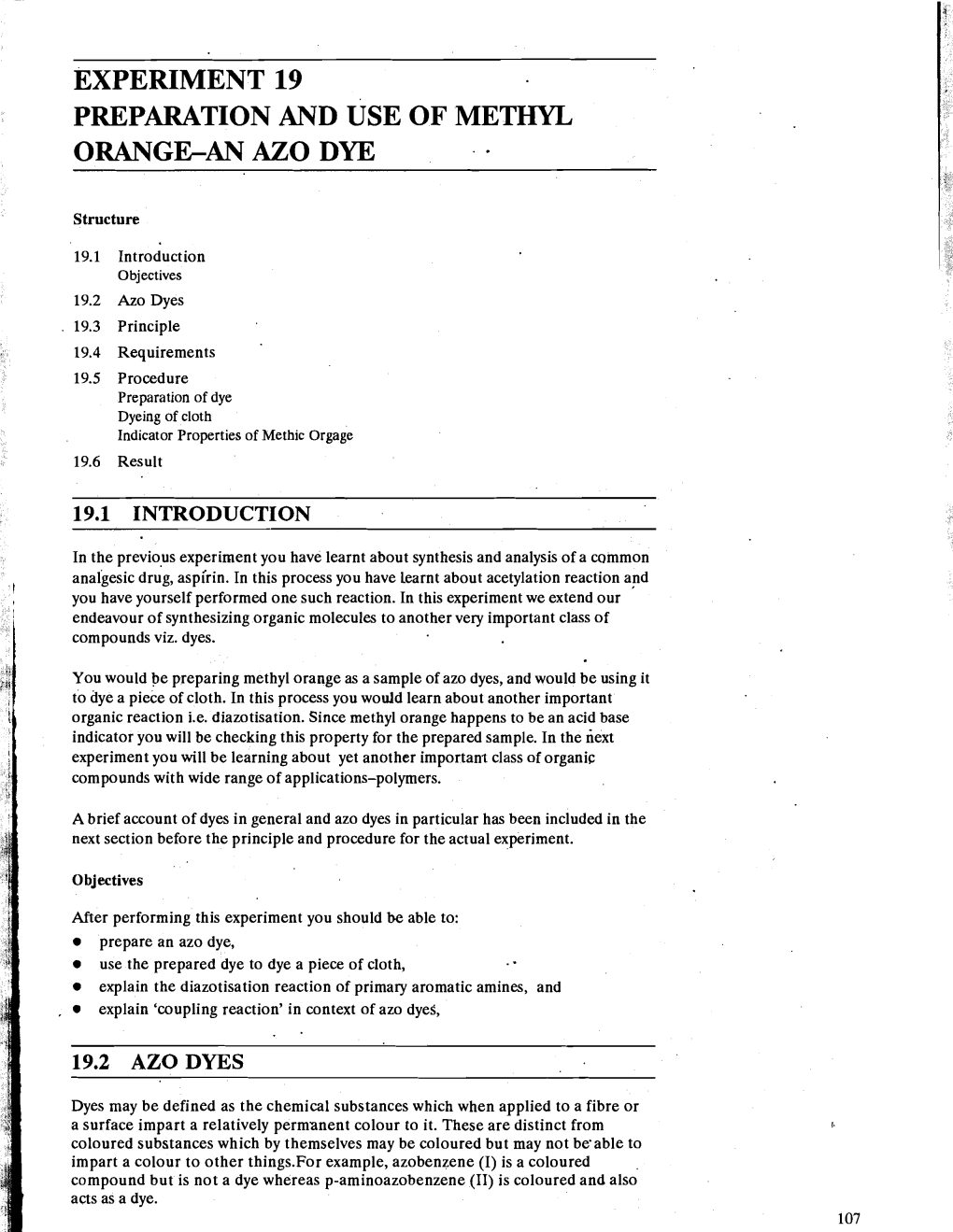 Experiment 19 Preparation and Use of Methyl Orange-An A20 Dye