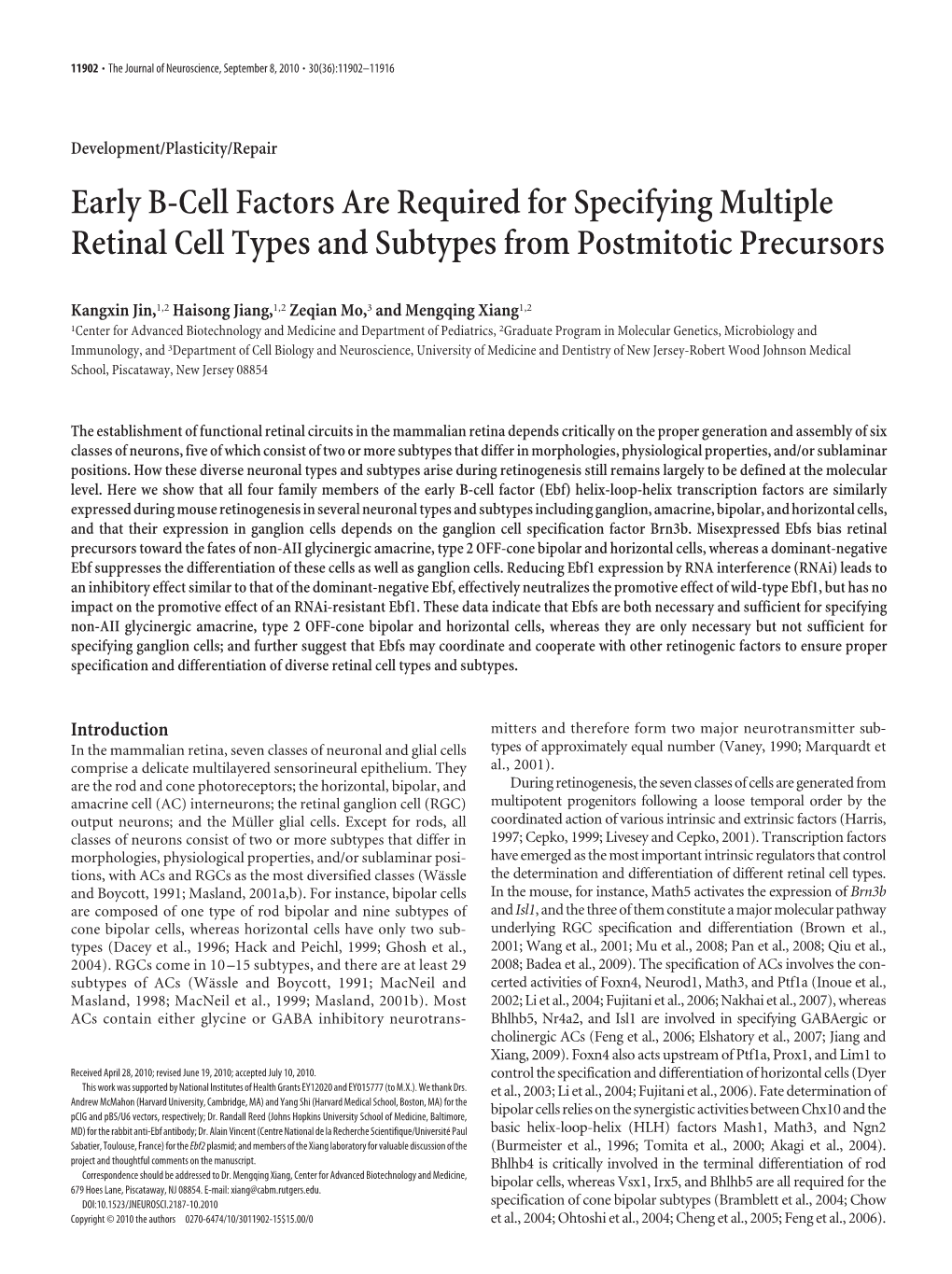 Early B-Cell Factors Are Required For Specifying Multiple Retinal Cell ...