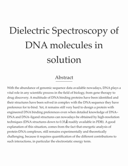 Dielectric Spectroscopy of DNA Molecules in Solution