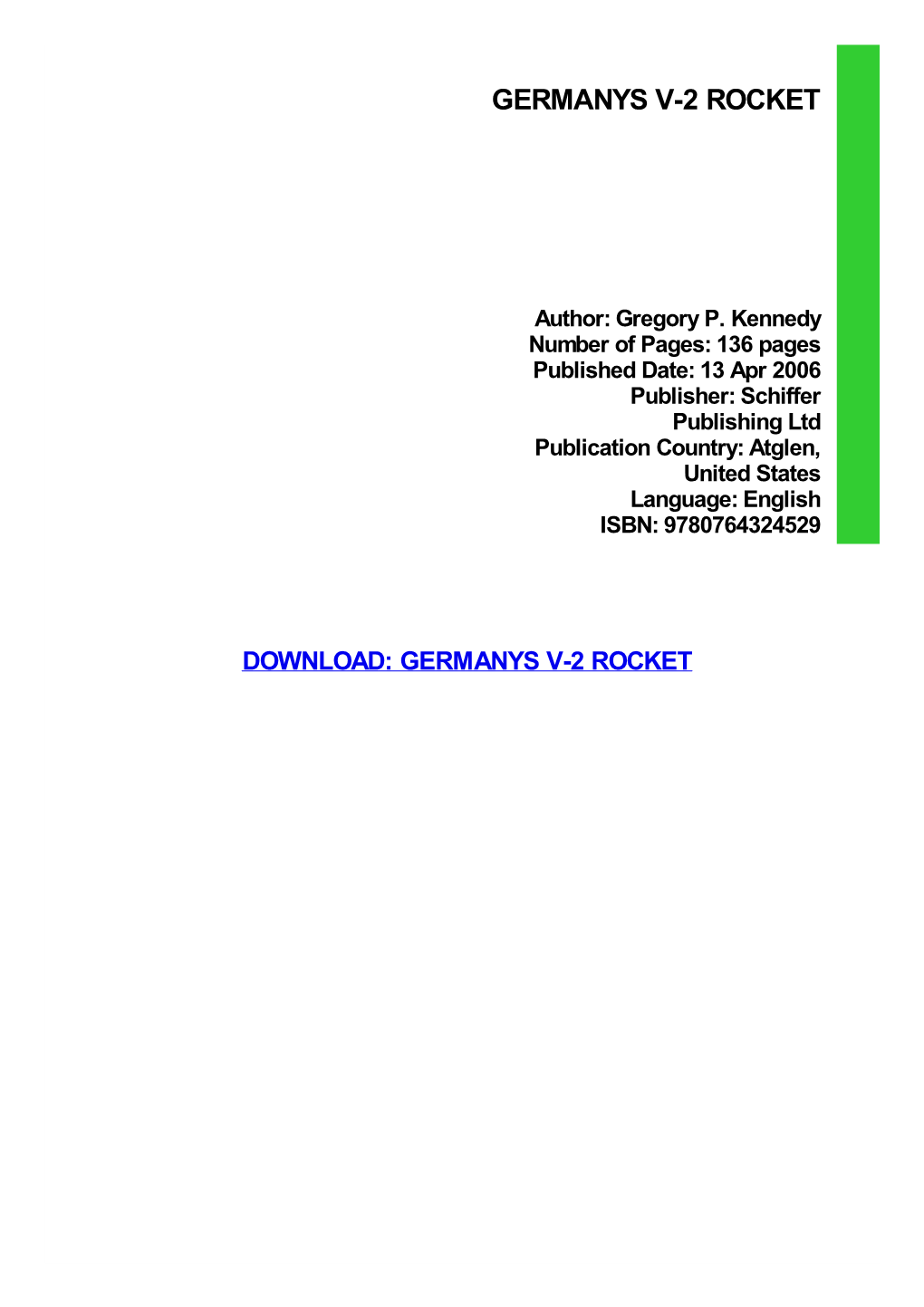 {Dоwnlоаd/Rеаd PDF Bооk} Germanys V-2 Rocket