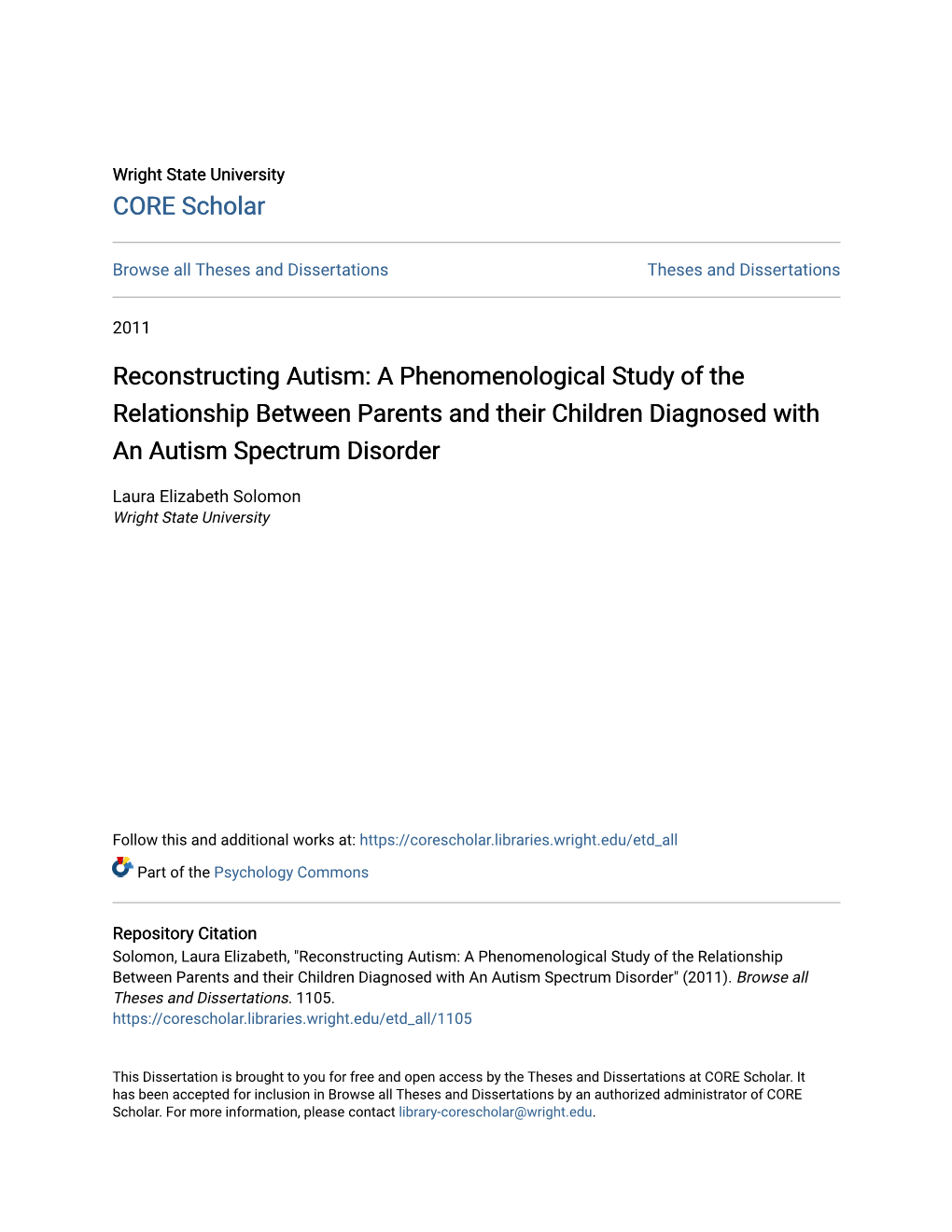 A Phenomenological Study of the Relationship Between Parents and Their Children Diagnosed with an Autism Spectrum Disorder