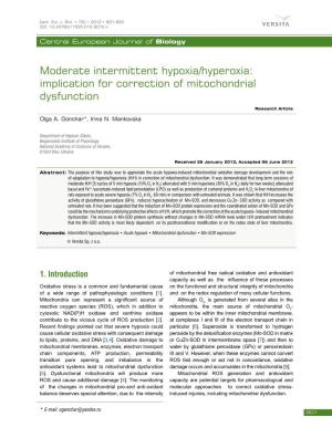 Moderate Intermittent Hypoxia/Hyperoxia: Implication for Correction of Mitochondrial Dysfunction