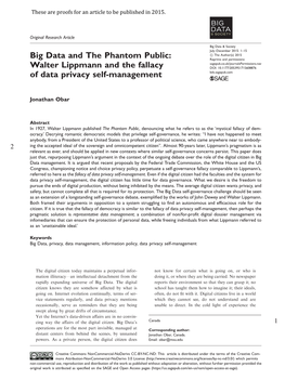 Walter Lippmann and the Fallacy of Data Privacy Self-Management