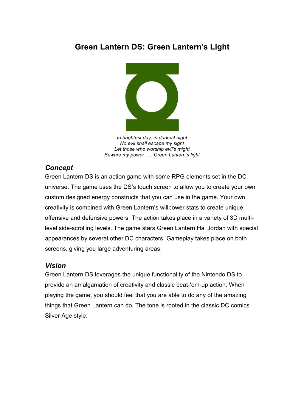 Green Lantern DS: Green Lantern S Light