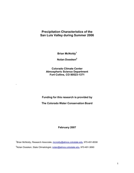 Precipitation Characteristics of the San Luis Valley During Summer 2006