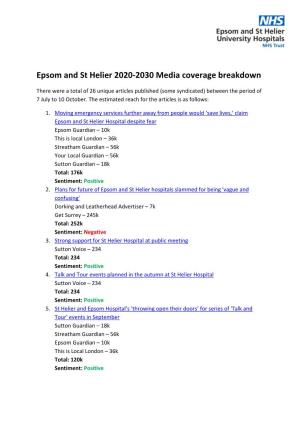 Epsom and St Helier 2020-2030 Media Coverage Breakdown