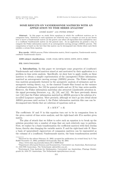 Some Results on Vandermonde Matrices with an Application to Time Series Analysis∗