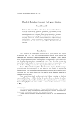 Classical Theta Functions and Their Generalization