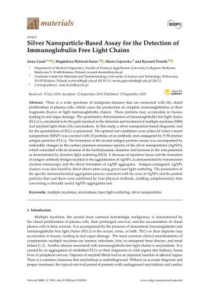 Silver Nanoparticle-Based Assay for the Detection of Immunoglobulin Free Light Chains