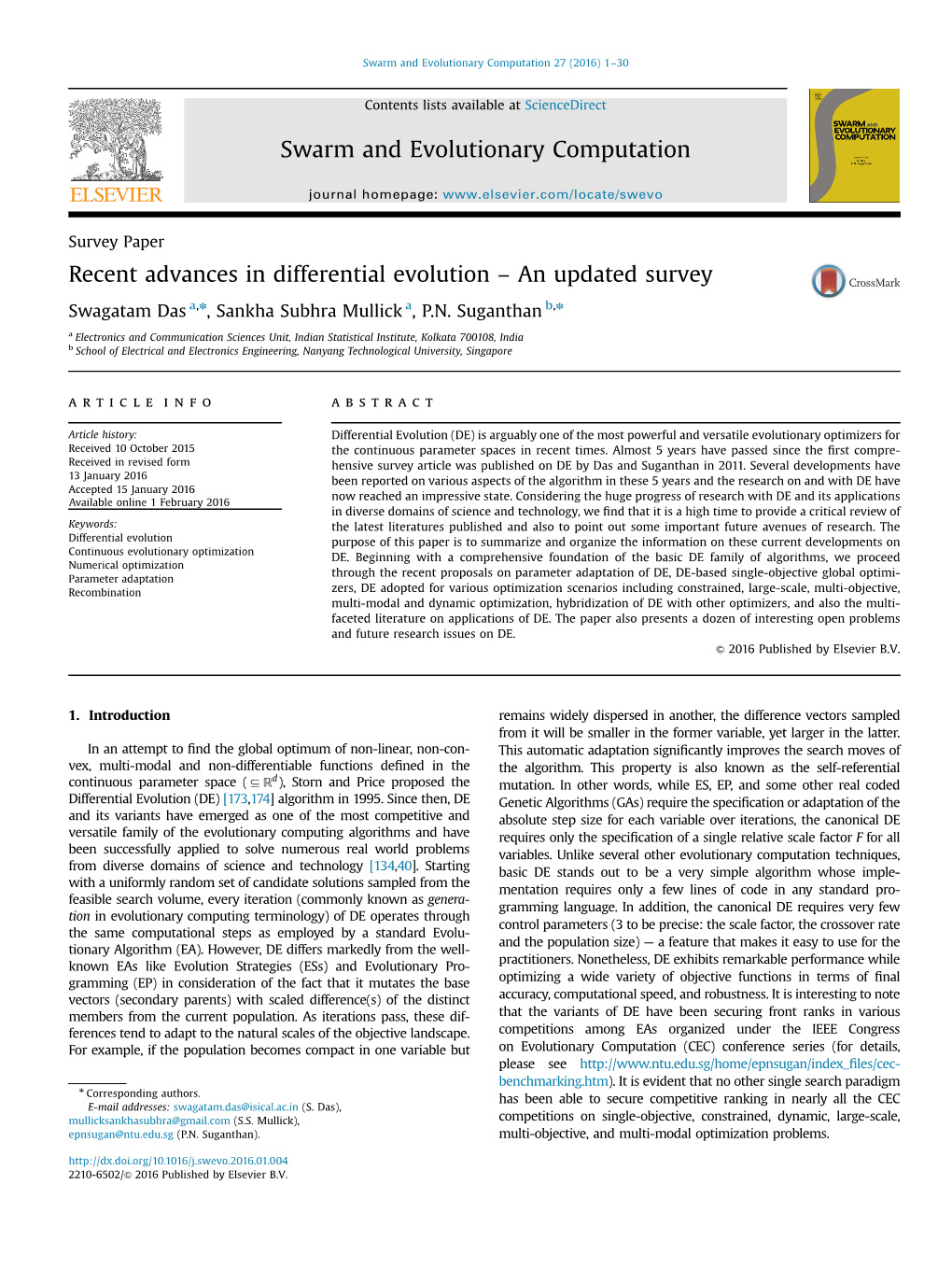 Recent Advances in Differential Evolution – an Updated Survey