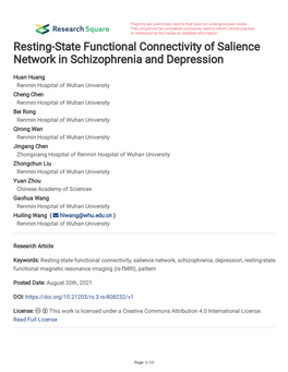 Resting-State Functional Connectivity of Salience Network in Schizophrenia and Depression
