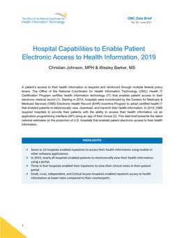Hospital Capabilities to Enable Patient Electronic Access to Health Information, 2019