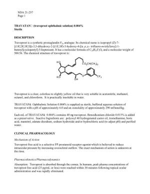 NDA 21-257 Page 1 TRAVATAN™™ (Travoprost Ophthalmic Solution