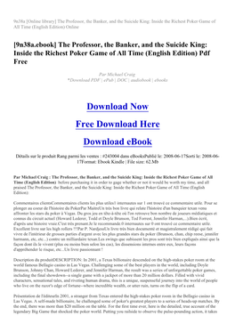 9N38a [Online Library] the Professor, the Banker, and the Suicide King: Inside the Richest Poker Game of All Time (English Edition) Online