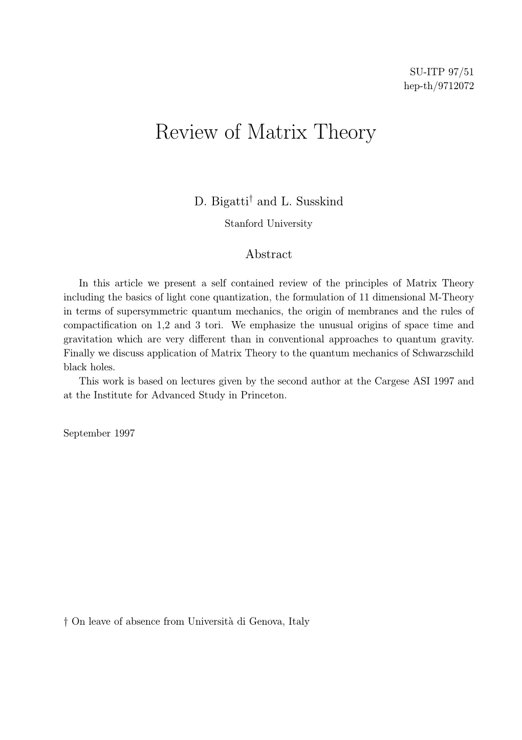 Review of Matrix Theory