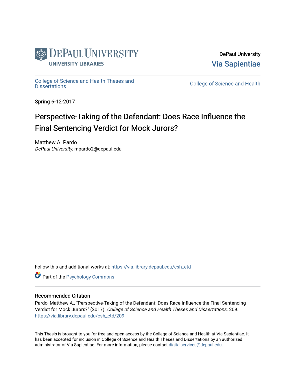 Perspective-Taking of the Defendant: Does Race Influence the Final Sentencing Verdict for Mock Jurors?