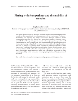 Playing with Fear: Parkour and the Mobility of Emotion