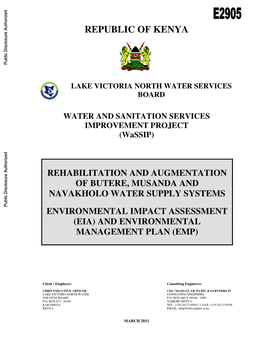 Rehabilitation and Augmentation of Butere, Musanda and Navakholo Water Supply Systems