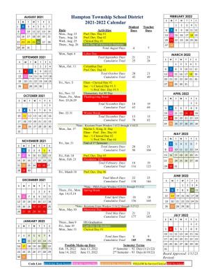 Hampton Township School District 2021-2022 Calendar