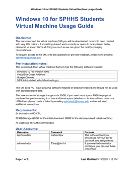 Download the Windows 10 for SPHHS Students Virtual Machine Usage