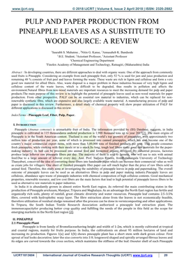 Pulp and Paper Production from Pineapple Leaves As a Substitute to Wood Source: a Review