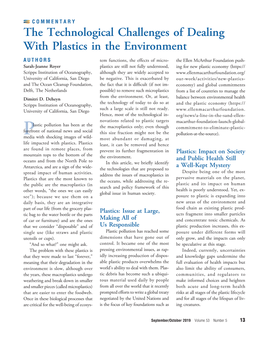 The Technological Challenges of Dealing with Plastics in the Environment